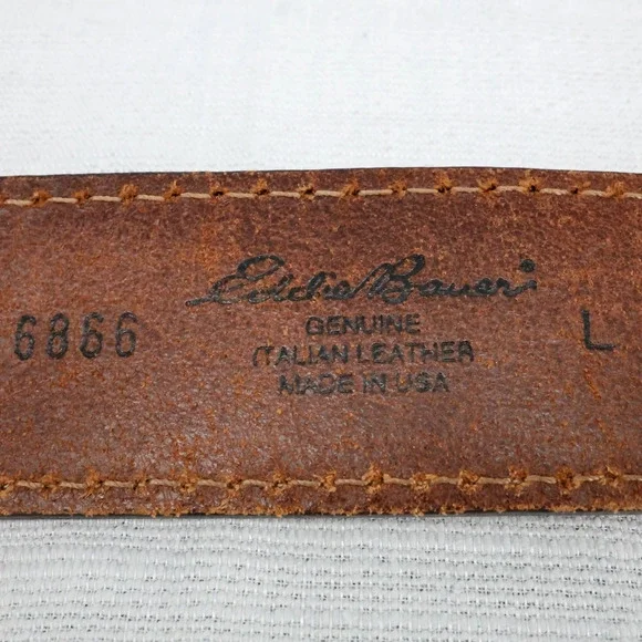Eddie Bauer Belt Womens Large Brown Italian Leather Brass Buckle USA Western - Picture 2 of 15